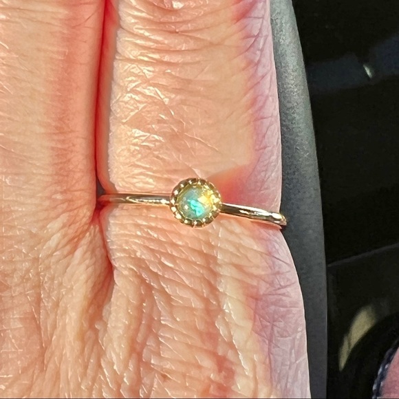 Budding Bloom Opal Solitary Synthetic Ring in Gold Tone Milgrain Bezel, Size 6 - Picture 4 of 8